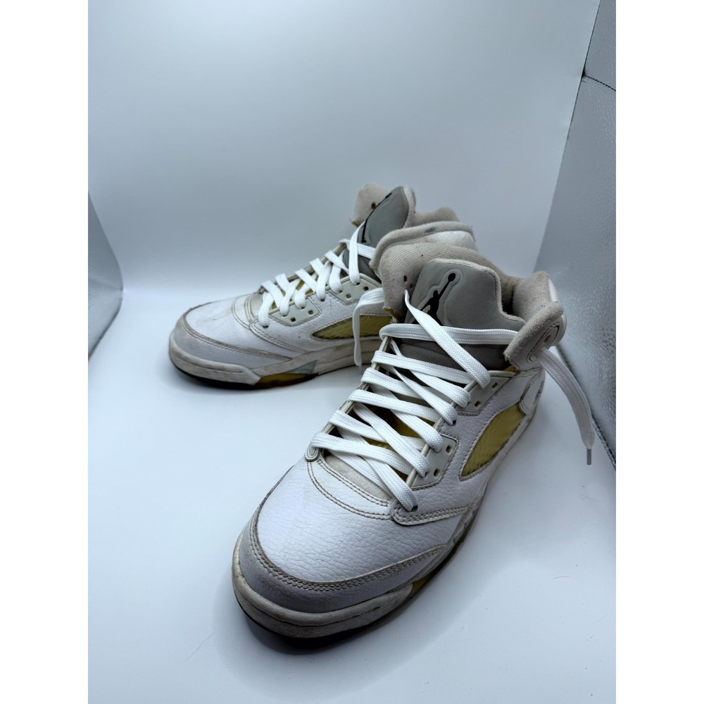 Airโ Jordan 5 Retro BG 440888-130 Kids 6 Sneaker White Leather Basketball Shoes